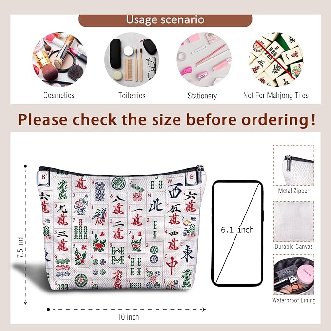 Mahjong Gifts for Women, Chinese Mahjong Tile Makeup Bag, Gifts for Mahjong Players Lovers, Mahjong Accessories and Gifts, Mahjong Cosmetic Bag Toiletry Bag for Women
