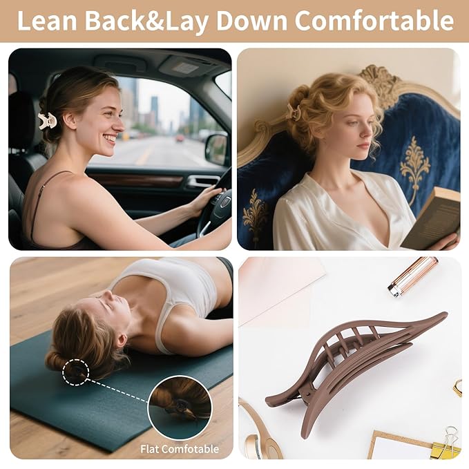 Hair Clips for Women 4.3 Inch Large Hair Claw Clips 8 pcs Square Claw Clips & Flat Hair Clips for Thick or Thin Hair French Concord Hair Barrettes Alligator Hair Accessories for Women (Brown)