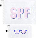SOIDRAM 2PCS SPF Makeup Bag Clear Zippered SPF Bag Cosmetic Pouch Waterproof Travel Toiletry Organizer for Women Varsity Letter Patch Beach Pool Essentials
