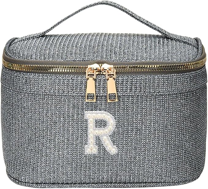 EURYNOME Makeup Bag with Custom Letter R, Water-Resistant Travel Organizer Pouch, (8.3x5.1x5.1 Inch) Cosmetic Case for Women
