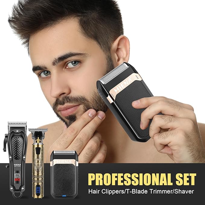 HIENA PRO Professional Hair Clippers for Men, Cordless Hair Clipper for Hair Cutting Kit 3-in-1 LED Haircut Set with Foil Shaver, USB-C Rechargeable Barber Clippers for Men