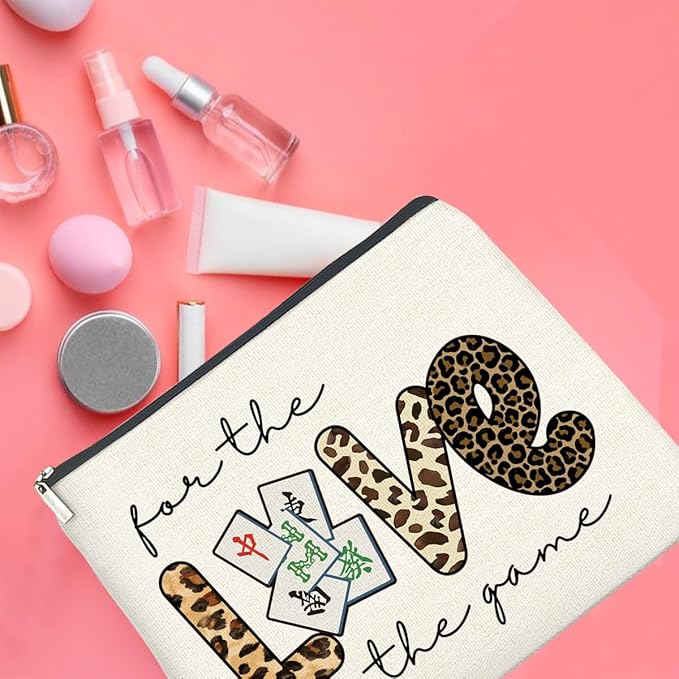 Mahjong Lover Gift Makeup Bag - Funny Cosmetic Bag Zipper Makeup Pouch for Women Players