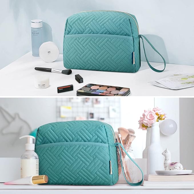 BAGSMART Makeup Bag, Elegant Roomy Cosmetic Pouch for Purse,Travel Zipper Pouch,Water-resistant Toiletry Bag,Makeup Accessories Organizer, Teal