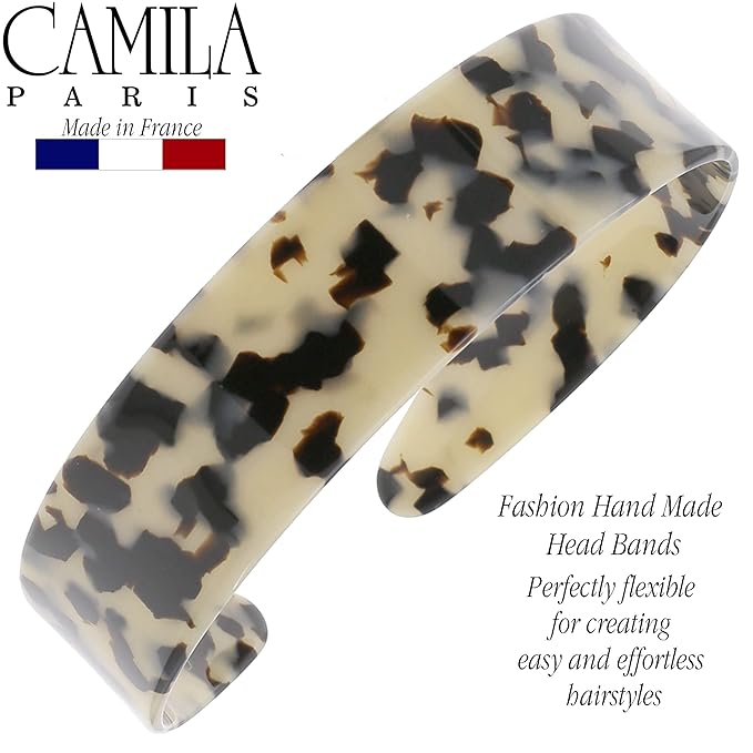 Camila Paris CP3882 French Headband for Women, Handmade White Tokyo, Strong Hold Grip Women's Hair Band, Ligth and Very Flexible, No Slip and Durable Styling Girls Hair Accessories, Made in France