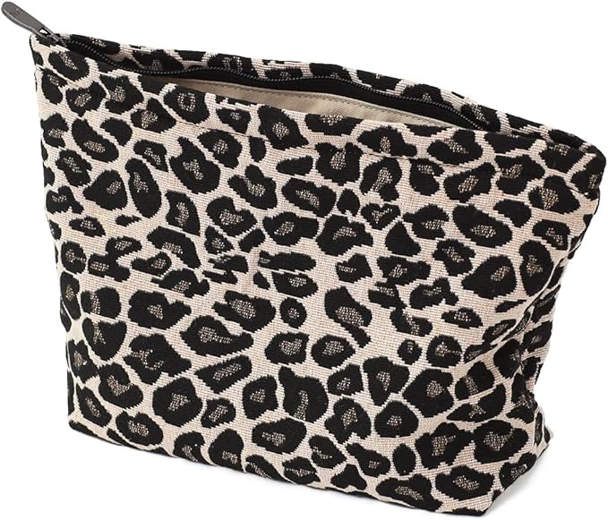 Leopard Jacquard Makeup Bag - Large Capacity Cosmetic Pouch for Travel, Toiletry Bag & Makeup Organizer with Zipper, Perfect for Daily Use & Gifts