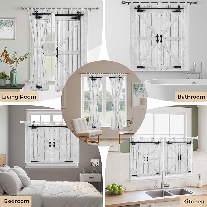 Farmhouse Wood Grain Kitchen Curtains 36 Inch Length, Small Window Curtains Tab - Image 7