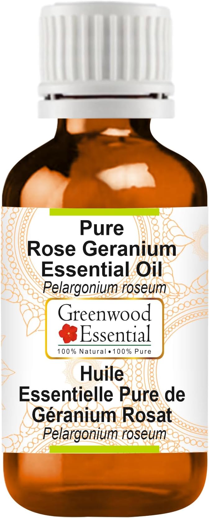 Greenwood Essential Rose Geranium Essential Oil (Pelargonium roseum) Pure | Non-Sticky | Non-Greasy | Lightweight | Men & Women | All Skin Types | Steam Distilled 10ml (0.33 oz)