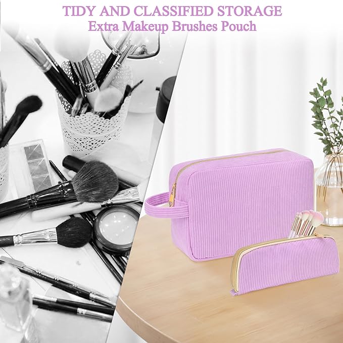 Personalized Initial Makeup Bag Trendy Stuff Corduroy Cosmetic Bag Travel Toiletry Bag for Women, Christmas/Thanksgiving/Halloween Gifts Makeup Organizer Case for Teen Girls Mom Girlfriend Wife.