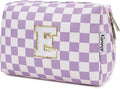 Narwey Birthday Gifts for Women Teen Girls Kids Personalized Initial Makeup Bag Monogram Preppy Cosmetic Bag Trendy Stuff 6 8 10 11 12 13 14 16 18 Years Old Travel Toiletry Bag (Purple E)