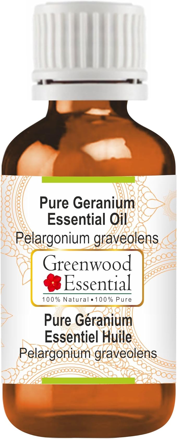 Greenwood Essential Geranium Essential Oil (Pelargonium graveolens) Pure | Non-Sticky | Non-Greasy | Lightweight | Men & Women | All Skin Types | Steam Distilled 10ml (0.33 oz)