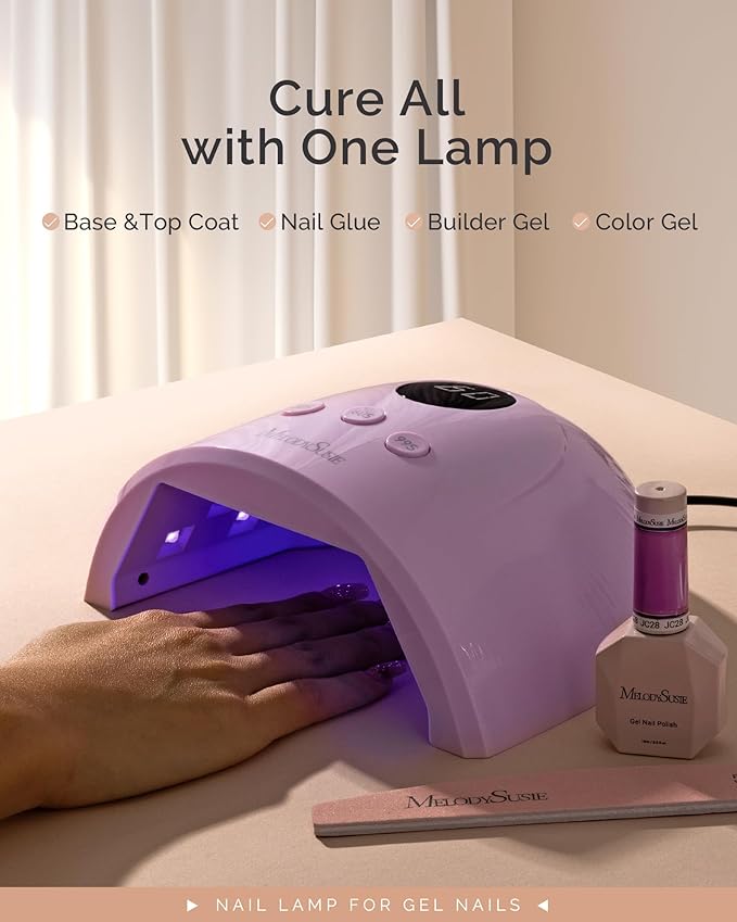MelodySusie Compact Advanced UV LED Nail Lamp, P-Plus30F Nail Dryer with 3 Timers & Smart Sensor Cures All Gels, Especially Rhinestone Glue, Solid & Liner Gel Polishes for Advanced DIY at Home-Purple
