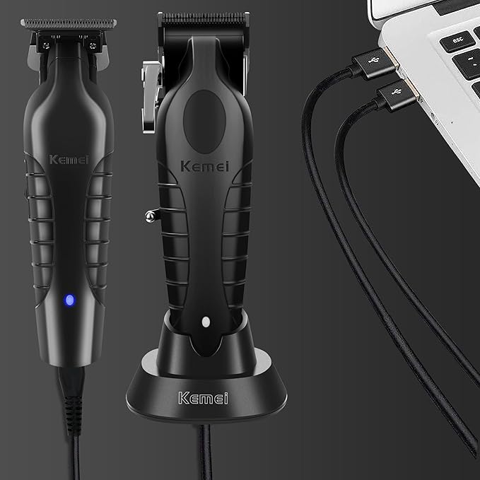 KEMEI Hair Clippers and Trimmers Set Professional, Barber Clipper for Hair Cutting, Rechargeable Electric Trimmers for Men, T-Blade Grooming Kit with 11 Guide Combs for Family