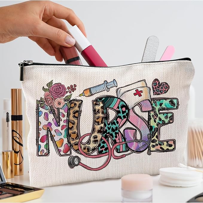 Nurse Makeup Bags,Nurse Gifts for Women,Nurse Cosmetic Bags With Zipper,Nurse Gifts for Nursing Student,Student Nurse Gifts(White)