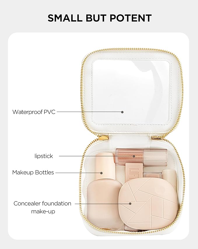HBlife Small Makeup Bag for Purse Cute Mini Makeup Bag Cosmetic Bag Women Travel Clear Makeup Pouch Case Organizer Leather Make Up Toiletry Bag Transparent Storage Bag(White)