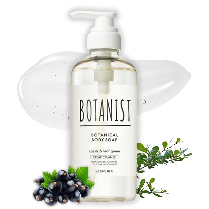 Botanist Natural Body Wash for Women, Mens Full Body Wash for Sensitive Skin by Squalane, Shea Butter & Aloe Vera, Shower Gel & Bath Soap from Japan, Sulfate Free 16.5 Fl Oz Cassis & Leaf Green 3EA