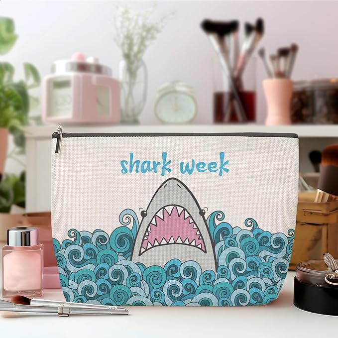 ZHAMEN Makeup Bag, Funny Shark Design, Large Capacity, Waterproof, Multipurpose for Women, Girls, Animal Lovers, Graduation, Friendship, Birthday, Christmas
