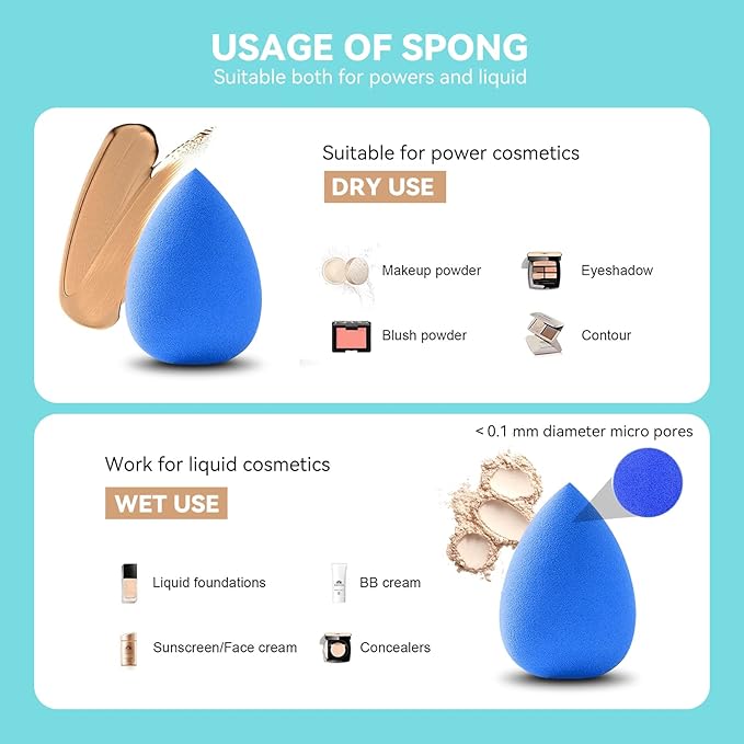 Wiko 12 Pcs Makeup Sponge Set for Foundation Bulk Latex Free Reusable Beauty Sponge Blender Cosmetic Applicator For Powder Cream and Liquid Super Soft Concealer.