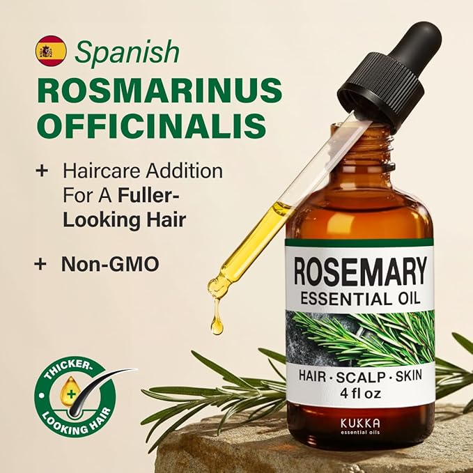 KUKKA Rosemary Essential Oils - 4 Fl Oz - for Hair, Skin, Diffuser, Aromatherapy & DIY Soap Making Scent
