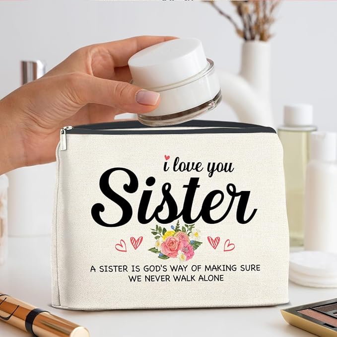 Sister Gifts from Sisters Makeup Bag, Gift for Bestie Best Friend Sister Christmas Birthday, Sisters Cosmetic Bag Zipper Makeup Pouch