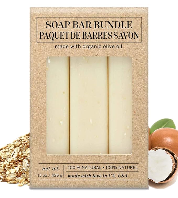 Olivia Care Exfoliating Bar Soap Pack by – 100% Natural & Organic - Infused with Shea Butter & Oats - Deep Clean, Refreshing, Moisturizing & Hydrating - Triple-Milled - X 5 OZ Oatmeal Shea Butter 3 Count (Pack of 3)