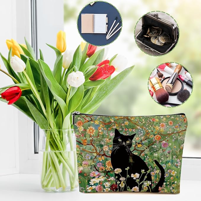 Secret Santa Gifts Black Cat Makeup Bags for Women - Cat Gifts for Women Girls Cats Lovers Sister Coworker, Cats Mom Gifts Cosmetic Bag Travel Organizer Zipper Christmas Birthday Friendship Gift