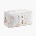 Gleyemor Personalized Initial Makeup Bag for Women, Cute Quilted Pink Floral Cotton Cosmetic Bag, Christmas Gifts for Her Mom Friend Sister Bridesmaid Teacher Women R
