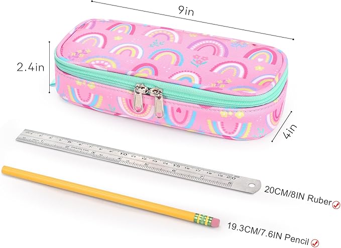 mibasies Girls Pencil Case for Kids, Multi-Slot Pencil Pouch, Rainbow Pink
