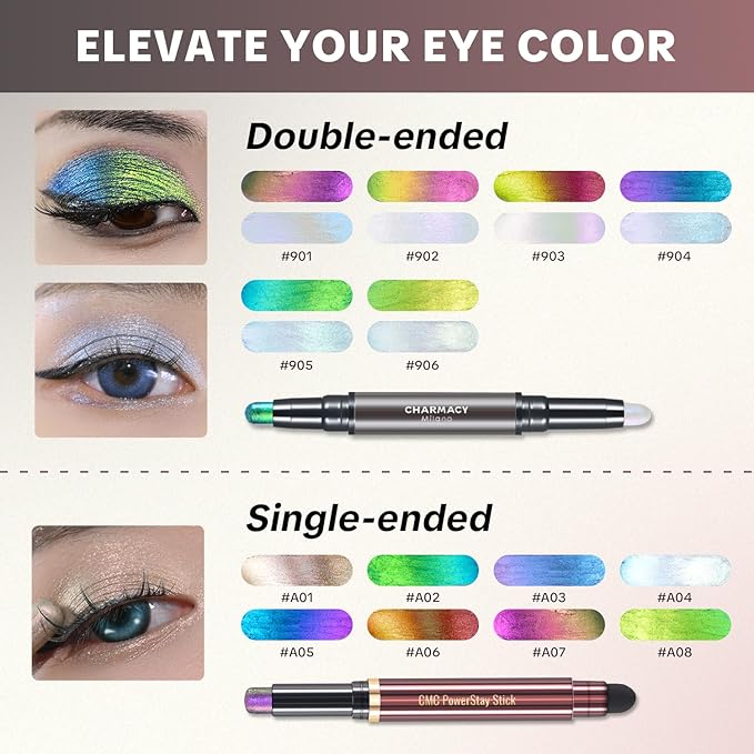 CHARMACY New Duochrome Long Stay Eyeshadow Stick, Creamy Eye Shadow Stick, Multicolor-Shifting Glitter Eyeshadow, Waterproof & Smudge-Proof, High Pigmented, Built-in Smudger #03