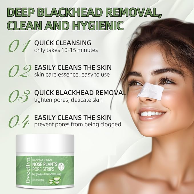 Blackhead Remover Mask 30g, Nose Pore Strips 60 pcs, Deep Cleansing Pore Strips for Blackheads，Tighten Pores for All Skin Type, Removes Impurities and Excess Oil, for Women and Men