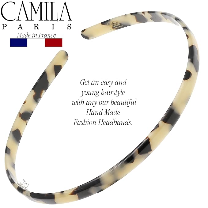 Camila Paris CP3470 French Headband for Women, Handmade White Tokyo, Strong Hold Grip Women's Hair Band, Ligth and Very Flexible, No Slip and Durable Styling Girls Hair Accessories, Made in France