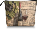 Cosmetic Bags Travel Makeup Toilet Case Waterproof Pouch for Women Girls 6.7X9.45inches - Glass And Grapes on An Aged Wooden Background