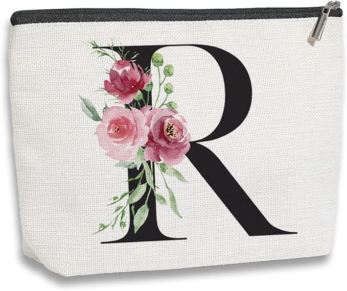 Initial Makeup Bag, Personalized Gifts for Women, Bridesmaid Gifts, Birthday Gifts for Women Mom, Gifts for Best Friend, Bride Bridesmaid Cosmetic bag (Letter R)