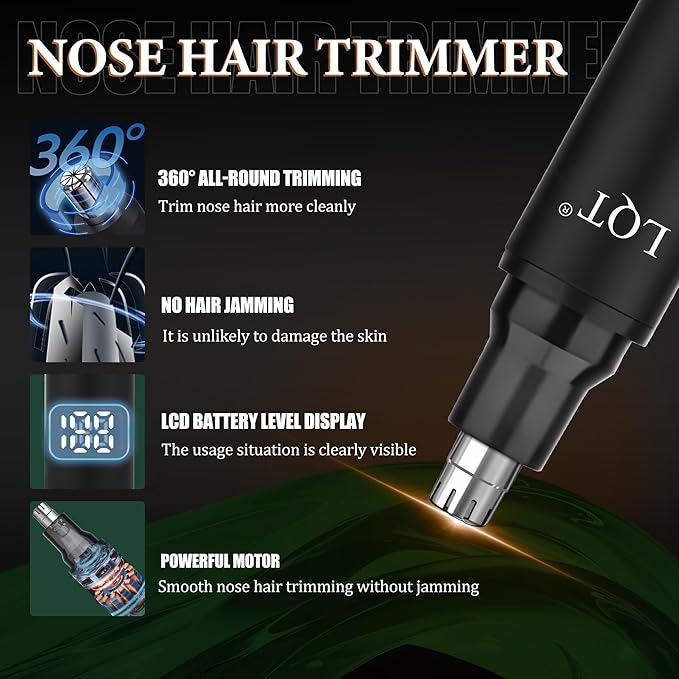 Hair Clippers for Men, 3-Piece Cordless Grooming Kit with Rechargeable Clipper, Foil Shaver & Nose Trimmer, LED Power Display for Precision Hair & Beard Cutting at Home