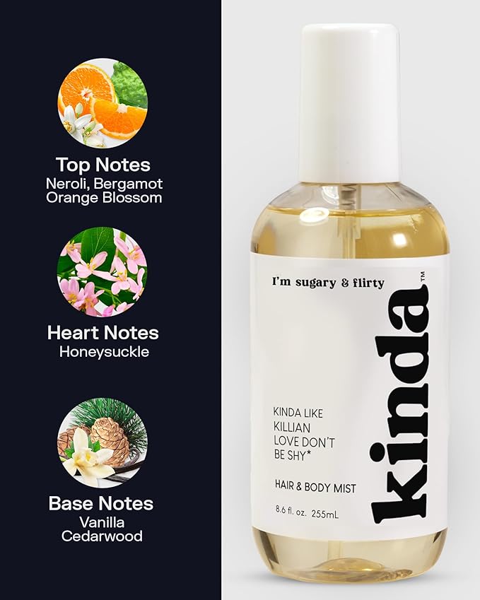 PB ParfumsBelcam KINDA I’m Sugary & Flirty Hair & Body Mist – Our Version of Kilian Love Don’t Be Shy – Sweet Creamy Floral Scent with Neroli, Bergamot & Orange Blossom, Long-Lasting Mist, 8.6 fl.oz