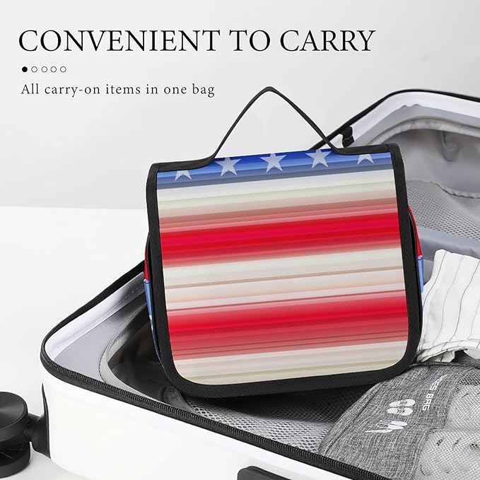 Travel Toiletry Bag Red Blue White American Flag, Portable Makeup Bag with Hanging Hook, Large Capacity Door Room Essentials Travel Organizer for Women Men