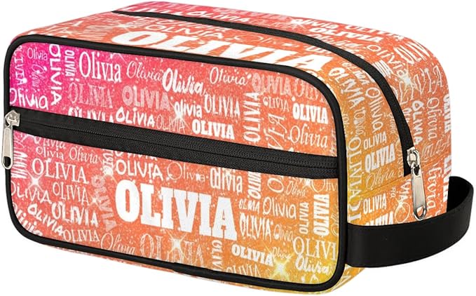 Custom Name Makeup Bag Travel Bag, Toiletry Bag Travel Large Capacity Cosmetic Container Organizer for Shampoo Shiny Glitter Starry Red Orange