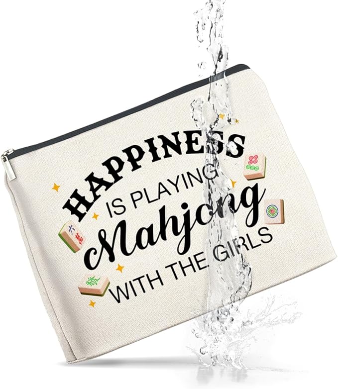 Mahjong Lovers Makeup Bag - Mahjong Gifts for Players - Happiness Is Playing with the Girls - Cosmetic Bag Zipper Makeup Pouch