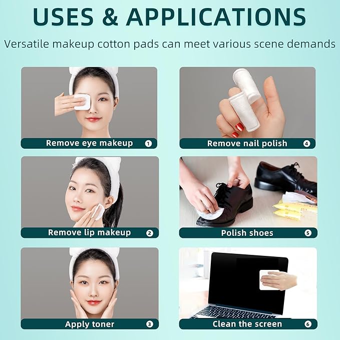 Premium Exfoliating Cotton Pads (120 Count) - 100% Cotton, Extra-Soft and Lint-Free, Durable Squares for Facial, Lip, and Eye Makeup Removal