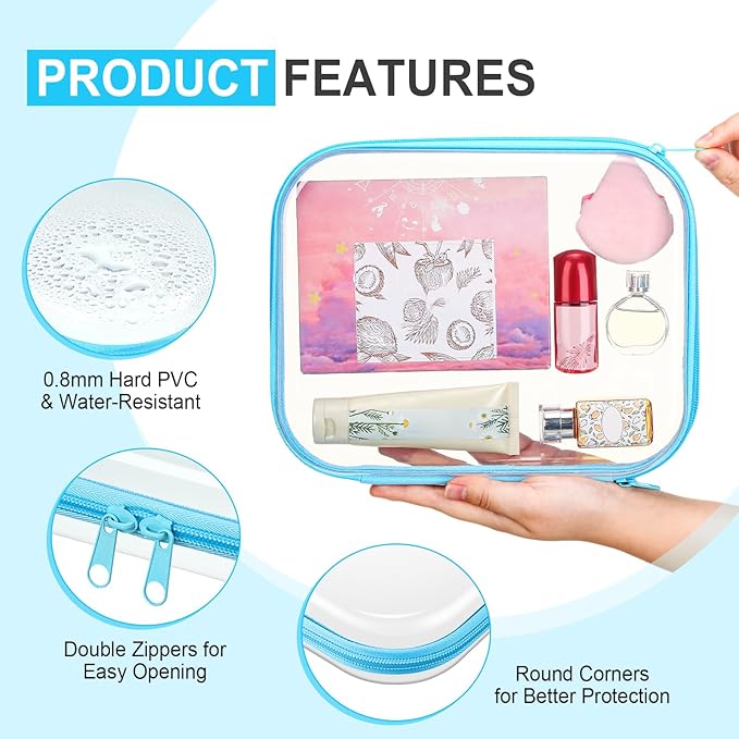 Sanwuta 6 Pcs Clear Hard Zipper Case Hard Plastic Zipper Pouches Makeup Bag Pencil Pouches Transparent Cases for Snacks Plastic Storage Organizer Box for Travel(Colorful,9.84 x 7.87 x 2 Inch)