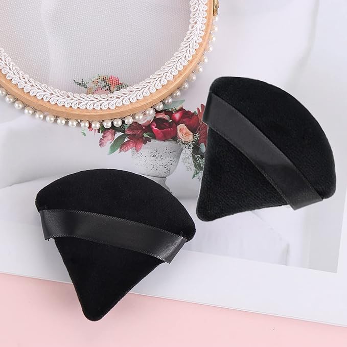 24 Pieces Triangle Powder Puff, Washable Cotton Face Makeup Puff for Loose Powder Body Cosmetic Foundation Sponge Makeup Tool (24Black), Christmas Gifts Stocking Stuffers