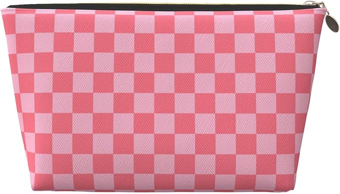 Womens Leather Makeup Bag Cosmetic Bag Travel Toiletry Bags Make Up Bags for Women Adult (Elegant Pink)