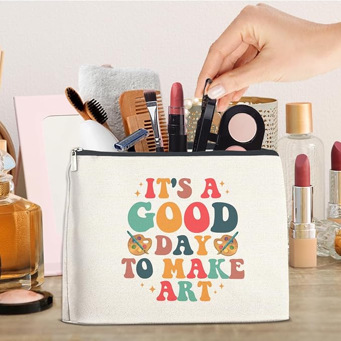 Makeup Bag Gifts for Artists Women, Art Lover Gift Thank You Gifts for Painter Teacher Girls Sister Friends It's A Good Day To Make Art Zipper Cosmetic Bag Travel Toiletry Pouch for Purse