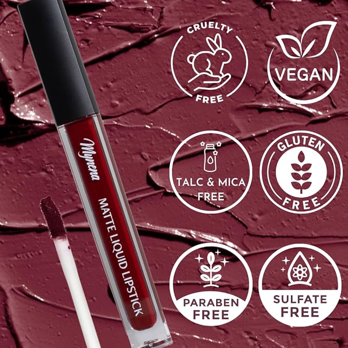 Mynena Burgundy Red Long Lasting Lipstick for Women Waterproof & Transfer-Proof | Hydrating with Shea Butter | Bold Pigment Matte Color Lip Stain | Talc-Free & Vegan Product that Performs | Emma