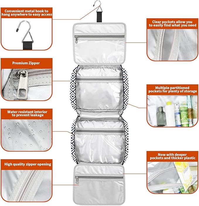 Bosidu Hanging Travel Toiletry Bag,Large Capacity Cosmetic Travel Toiletry Organizer for Women with 4 Compartments & 1 Sturdy Hook,Perfect for Travel/Daily Use/Christmas