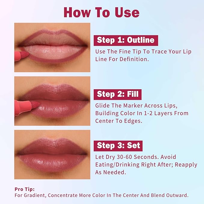 KIMUSE Lip Stain Set, 5 PCS Long Lasting Waterproof Smudgeproof Lip Liner Stain, Matte Natural Finish, All Day Wear Lip Color