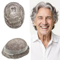 FACE MIRACLE Toupee for Men French Lace Hairpiece Human Hair Replacement System Skin PU Mens Toupee Hair Wigs for Man V-Looped Front Hair Prosthesis 6"X8" #580 5# MEDIUM LIGHT BROWN WITH 80% GREY