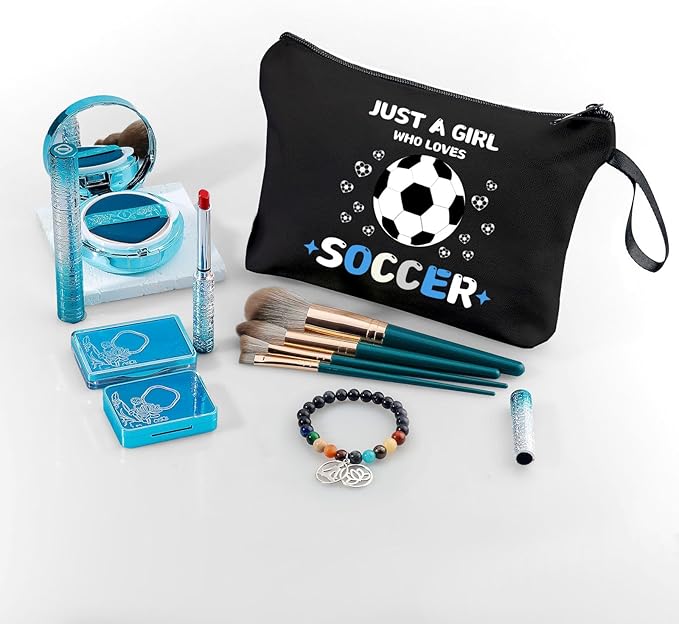 Soccer Cosmetic Makeup Bag, Soccer Gifts for Girls, Travel Organizer, Multifunctional Cosmetic Bag, Black