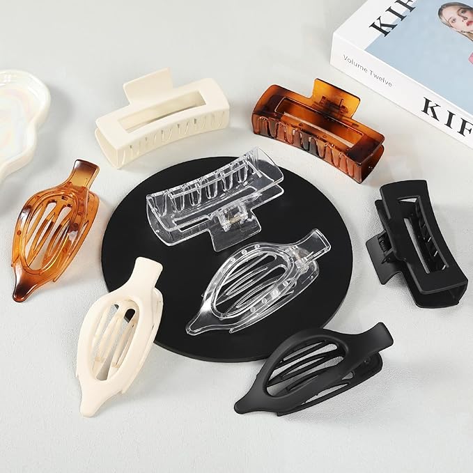 Hair Clips for Women 4.3 Inch Large Hair Claw Clips 8 pcs Square Claw Clips & Flat Hair Clips for Thick or Thin Hair French Concord Hair Barrettes Alligator Hair Accessories for Women (Transparent)