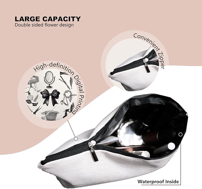 Black & White Hairstylist Makeup Bag, Aesthetic Salon Travel Organizer, Cosmetology Student Gifts for Women, Hairdresser Accessories Pouch for Teen Girls, 7.5 x 10 in