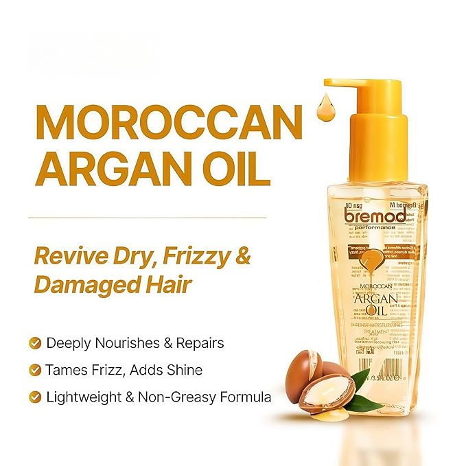 Leave-In Moroccan Argan Oil Hair Oil – Vitamin E Oil& Keratin Hair Treatment for Repairing Dry, Frizzy & Damaged Hair – Deep Nourishing Hair Serum, Anti-Frizz & Split End Repair 3.3Fl Oz
